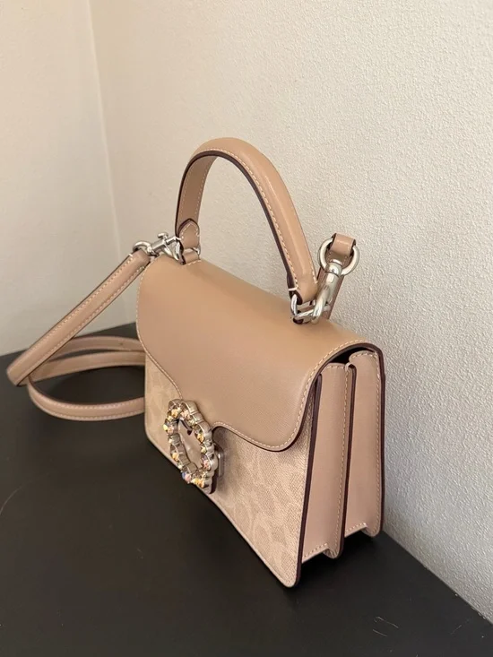 Coach Courtney Top Handle Signature Canvas Bag Satchel with Crystal Buckle - Picture 4 of 16